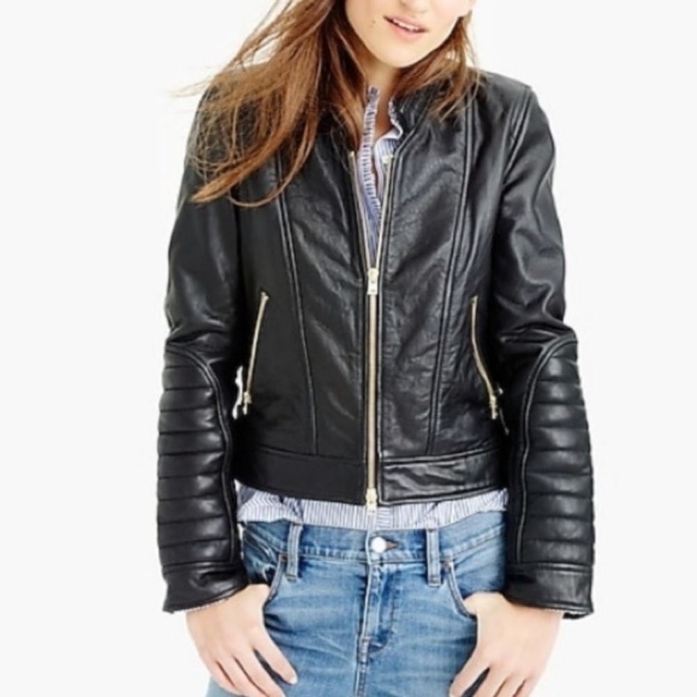 HTF, Rare J. Crew Collection Stand Collar Leather Moto / Biker Jacket - Picture 2 of 14